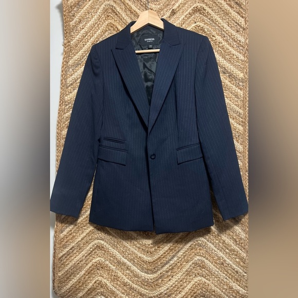 Express Women's Blue Striped Stretch Blazer Jacket,Size 3/4,Great Condition - Picture 1 of 9